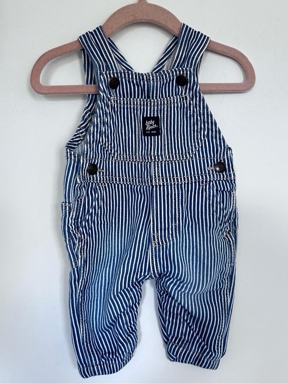 OshKosh B’gosh Blue & White Striped Baby Infant Overalls Size 3 Months